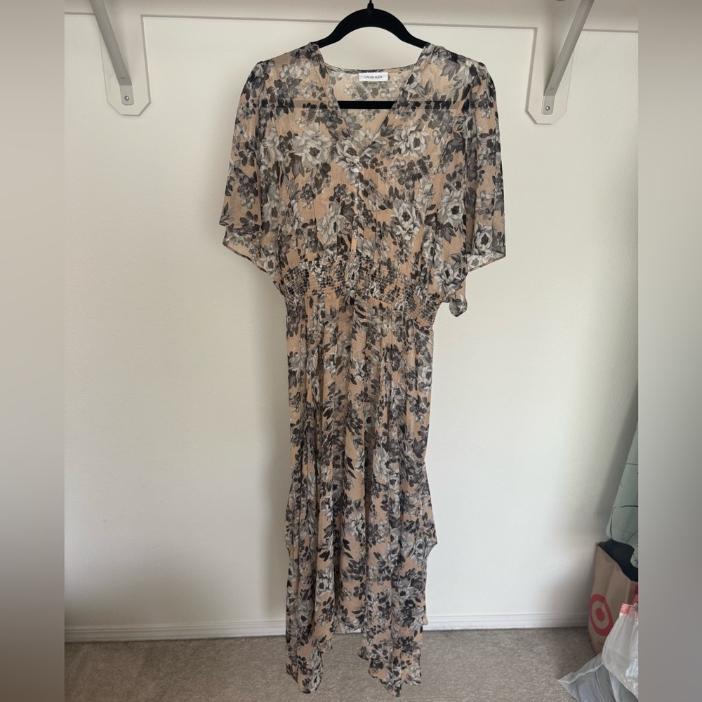 Calvin Klein Floral Chiffon Midi Dress – Size 10